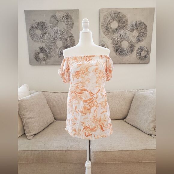 Abercrombie & Fitch Off Shoulder Tropical Linen Blend Dress sz Sm - Picture 1 of 11